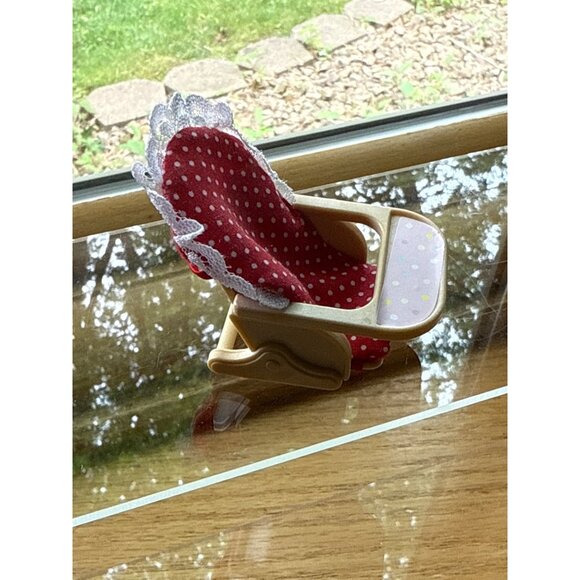 Vintage Calico Critters Sylvanian Families Doll Feeding Chair Red Polka Dot Lace - Picture 2 of 6